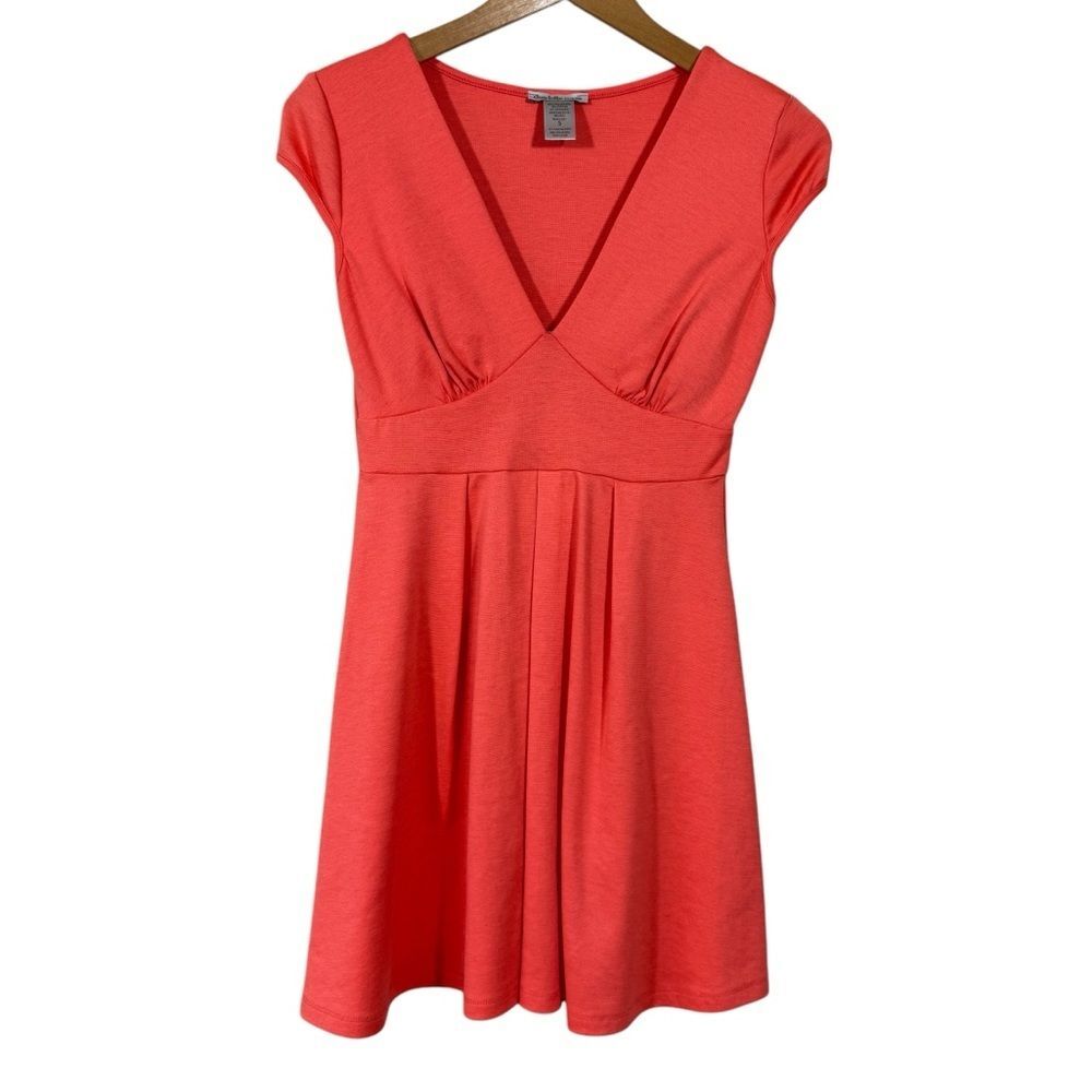 Charlotte Russe Coral V Neck Empire Waist Fit & Flare Mini Dress Women's Sz S